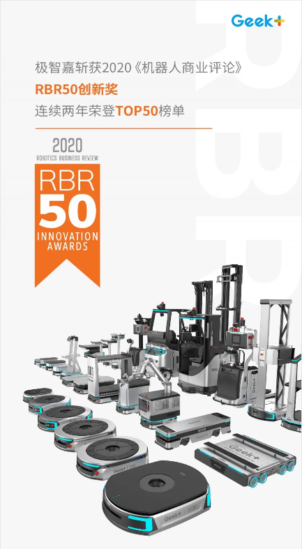 智能物流机器人企业极智嘉 (geek ) 继2019年获奖后蝉联rbr top50,更